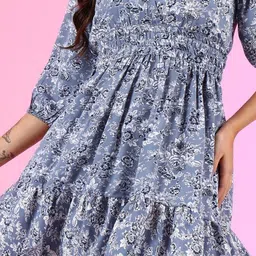 Femvy Women Floral Printed Puff Sleeves Fit & Flare Dress image 2