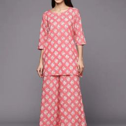 Libas Pink Cotton Printed Tunic Pyjamas Set-picture-24