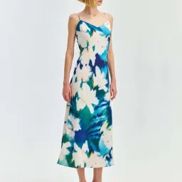 Cover Story Blue Satin Regular Fit Printed Dress-picture-20