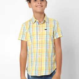 Gas Kids Yellow Cotton Chequered Shirt image 4