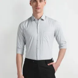 Arrow Grey Cotton Slim Fit Checks Shirt-picture-25