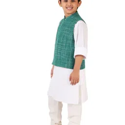Fabindia Kids Green Checks Nehru Jacket image 4