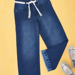 Pantaloons Junior Kids Dark Blue Cotton Flared Fit Full Sleeves Jeans-image-6