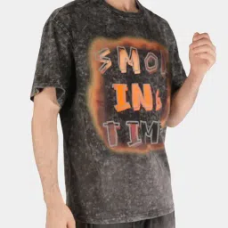 Botabochi Grey Cotton Regular fit Typography T-Shirt image 3