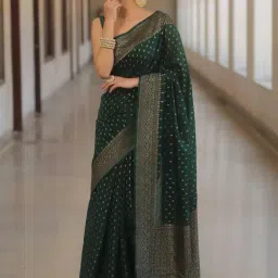 Anjaneya Sarees Green Banarasi Silk Woven Design Saree with Unstitched Blouse image 2