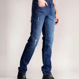 Cantabil Dark Carbon Blue Regular Fit Distressed Jeans image 4
