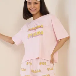 Sweet Dreams Light Pink Regular Fit Geometric Print T-Shirt with Shorts Set image 5