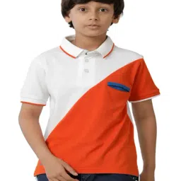 Under Fourteen Only Kids Orange & White Color Block Polo T-Shirt-picture-12