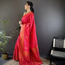 Elora Hot Pink Woven Design Saree With Unstitched Blouse-image-81