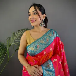 Elora Pink Paisley Saree With Unstitched Blouse image 3