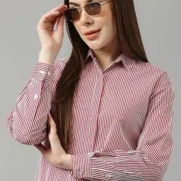 Hancock White & Red Cotton Slim Fit Striped Shirt-picture-14