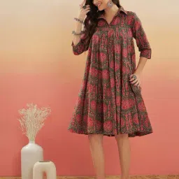 Inweave Green Printed A-Line Dress-picture-46