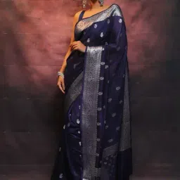 Anjaneya Sarees Blue Banarasi Silk Woven Design Saree with Unstitched Blouse-image-29