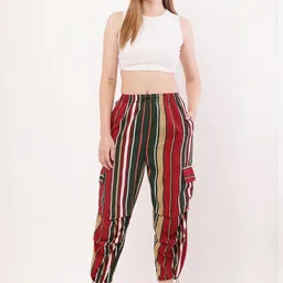 vashist Women Striped Low Rise Cargos Trousers-picture-8