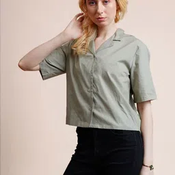 Fuchsia Cotton Shirt Style Crop Top image 2