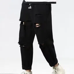 KPOP Men Regular Fit Mid-Rise Highly Distressed Jeans-image-97