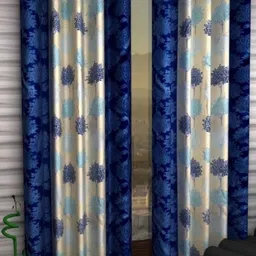 BELLA TRUE White & Blue 2 Pieces Floral Printed Window Curtains-picture-30