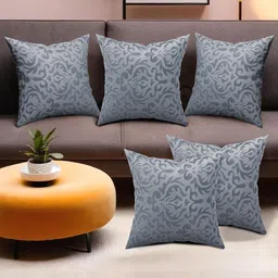 Kuber Industries Grey 5 Pieces Self Design Velvet Square Cushion Covers-image-86
