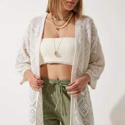 Happiness istanbul Women Krem Ribbed Cardigan-picture-28