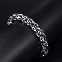 meenaz Bracelets for Men Boys brother boyfriend gents Fashion Silver Bracelet for Men Silver Stainless Steel Dual Curb Chain Bracelet Birthday Gift Anniversary Husband valentine gift rakhi bracelet image 3