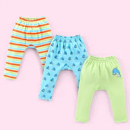 Babyhug Cotton Full Length Diaper Pants Stripes & Dolphin Print Pack of 3- Blue Green & Orange-picture-21