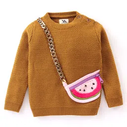 Yellow Apple Full Sleeves Sweater With Chain Applique Solid Colour - Brown-image-14