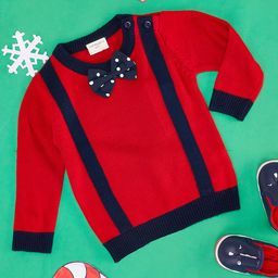 Pantaloons Baby Full Sleeves Bow Detailed & Striped Designed Pullover - Red-picture-37