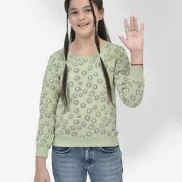 CRIMSOUNE CLUB Cotton Full Sleeves Floral Printed Sweatshirt - Olive-picture-27