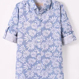 JASH KIDS Cotton Knit Full Sleeves Floral Printed Shirt - Light Blue-picture-30