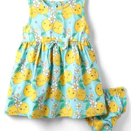 Babyhug Cotton Knit Sleeveless Frock & Bloomers With Floral Print - Light Blue-picture-33