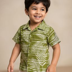 Babyhug Viscose Woven Half Sleeves Shirt With Tropical Theme Print - Green-picture-7