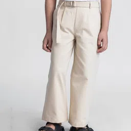 Taffykids Full Length Solid Pant With Belt - Beige-image-75