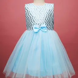 Pine Kids Woven Sleeveless Mesh Party Dress with Sequin Detailing & Bow Applique - Light Blue-picture-16