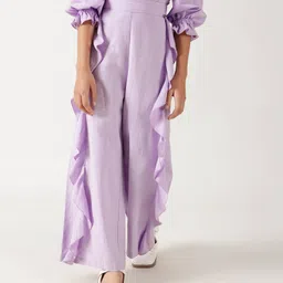 One Friday Cotton Woven Frill Detailed Pant - Lilac-picture-18