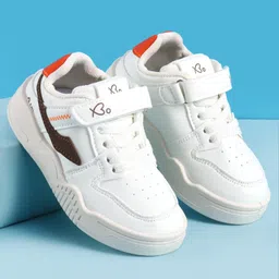 Babyoye Casual Shoes with Velcro Closure Lace Detailing & Logo Print - White & Orange-picture-23