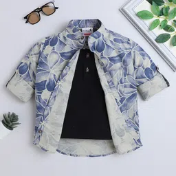 BAATCHEET Cotton Woven Full Sleeves Floral Printed Shirt Attached Tee - Blue-image-39