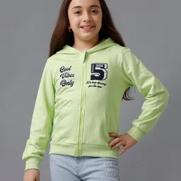 Under Fourteen Only Full Sleeves Cool Vibes Only Text Printed Hooded Light Winter Jacket - Lime Green-picture-23