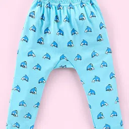 Babyhug Cotton Full Length Diaper Pants Stripes & Dolphin Print Pack of 3- Blue Green & Orange image 2