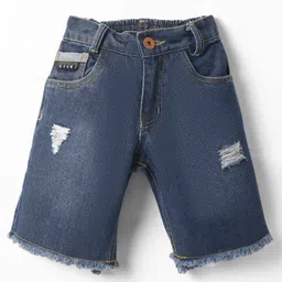 Little Kangaroos Washed Distressed Denim Shorts with Scarf - Navy Blue image 2