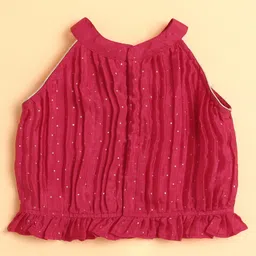 The Magic Wand Woven Sleeveless Floral Foil Printed Top & Palazzo Set - Fuchisa image 3