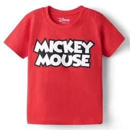 Babyhug Disney Single Jersey Knit Dungaree with Half Sleeves Inner Tee & Mickey Mouse Graphics - Navy Blue & Red image 3