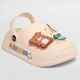 KIDLINGSS Teddy Bear & Mushroom Applique Detailed Perforated Slingback Clogs - White image 4