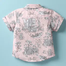 ToffyHouse Cotton Woven Half Sleeves Jungle Theme Printed Party Shirt & Shorts Set with Bow & Suspender - Grey image 3