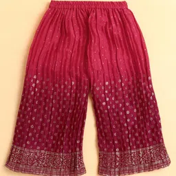 The Magic Wand Woven Sleeveless Floral Foil Printed Top & Palazzo Set - Fuchisa image 4