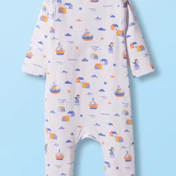 Babyhug 100% Cotton Interlock Knit Romper With Nautical Theme Print Pack of 2 - Blue & White image 3