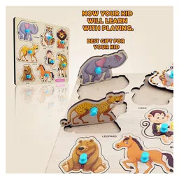 Enorme Big Wooden Animals Puzzle with Knobs Multicolour - 8 Pieces image 4