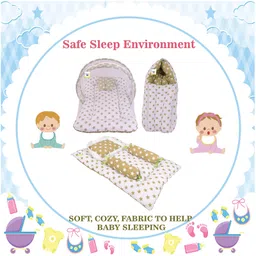 Babytoons Baby Mattress with Net New Born Sleeping Bag & 4 Pcs Gaddi Set (0-6 Months) Green image 4