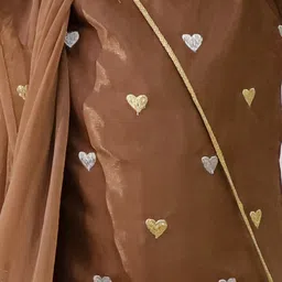 KID1 Silk Woven Half Sleeves Hearts Embroidered Dhoti Kurti With Dupatt & Sling Bag Set - Brown image 5