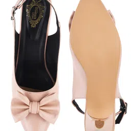 Shoetopia Bow Applique Detailed Buckle Closure Pump Sandals - Peach image 5