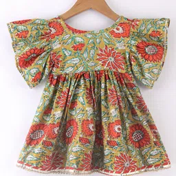 Teentaare Cotton Half Sleeves Kurta & Sharara Set with Dupatta Floral Printed - Red image 5